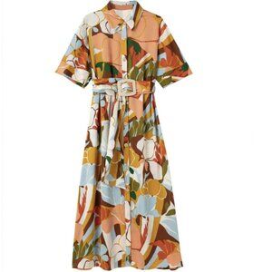 Zara Belted Multicolor Midi Shirt Dress Size XS